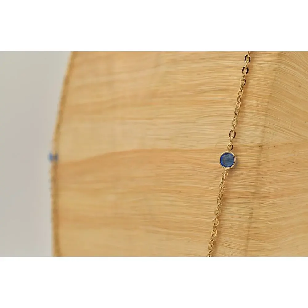 Vintage Blue Open Bezel Crystal Necklace Station Chain Gold Tone 1980s BinBJ